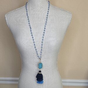 Park Lane Elegant Blue Beaded Necklace with Removable Pendant & Tassel